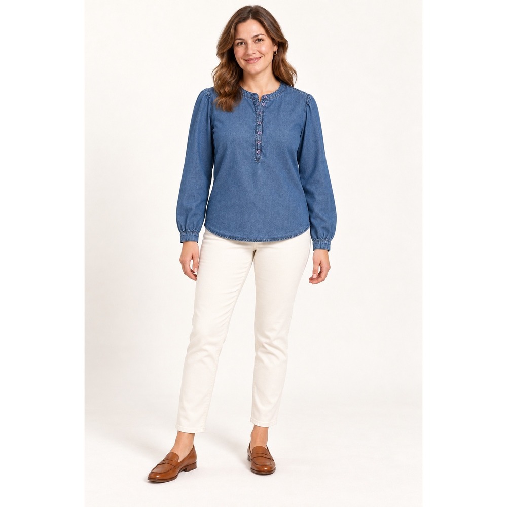 Beaufort & Blake Coniston Denim Nehru Shirt Womens XL Tencel Cotton NWT